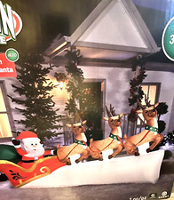 Santa and Reindeer Flying Sleigh Airblown Inflatable 11 Foot Lights Up
