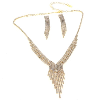 Gold Tone Metal Rhinestone Necklace Earring Set S19742-GCRY | eBay