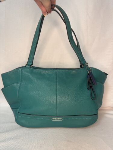 Coach Park Leather Carrie Tote in Turquoise Leathe