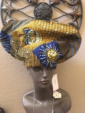 SALISH Cotton Satin Bonnet Scrub Hat with Satin Lined Blue Gold head wear.