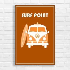 Surf Point Retro Camper Orange Canvas Print Large Picture Wall Art
