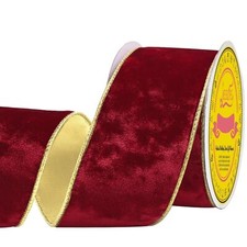 Metallic 2-1/2 Inch Red Velvet Christmas Ribbon with Gold Base Crushed Velvet...