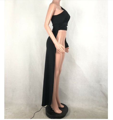 Women-One-Shoulder-Asmmetry-Top-Front-Short-Back-Long-Shirts-Ankle-Length-Blouse