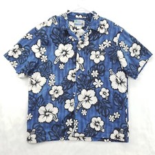 Vintage RJC Shirt Mens Large Blue Hawaiian USA Made Short Sleeve Camp