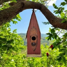 Glitzhome Corp. Rustic Distressed Wooden & Tin 13.25 in Tall Hanging Birdhouse