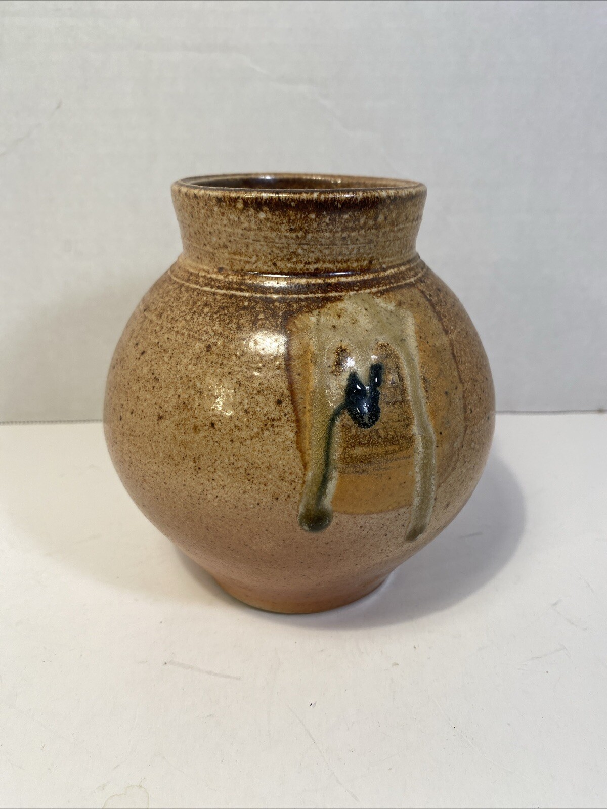 Art Brown Green Vase Planter Vase Artist Signed Pottery 5.5”x5” Studio Handcraft