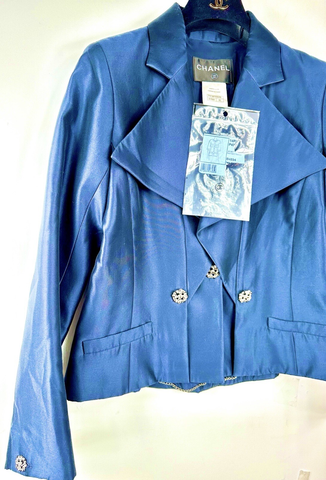 5K New Chanel 2014 Navy Blue Tweed Evening Jacket 38 40 42 6 8 10 Coat Logo L M thumbnail 5