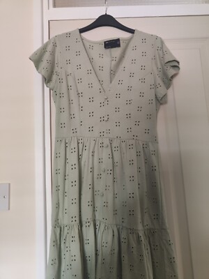 ASOS broderie anglaise green mint sage dress 10 | eBay UK