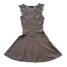 Trac USA Womens Sz Small Tan Light Brown Lace Top Keyhole Skater Polyester Dress