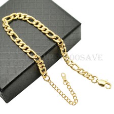 Designer Inspired 18K Yellow Gold Filled 5mm Figaro Chain Bracelet 7 2" extender
