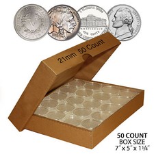50 NICKEL Direct-Fit Airtight 21mm Coin Capsule Holder NICKELS (QTY: 50) w/ BOX