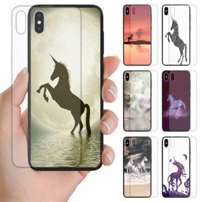 For Huawei Series - Unicorn Print Tempered Glass Back Case Mobile Phone Cover