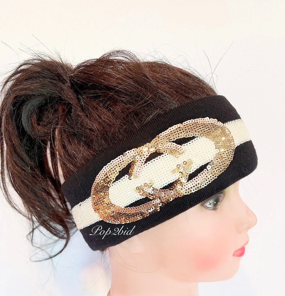 NUEVA DIADEMA 100% Auténtica GUCCI Lentejuelas GG Lana Adornada Talla M (57 cm) Foto 2 de 4