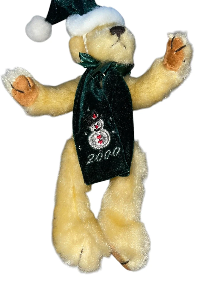Unipak 2000  Plush Teddy Bear Snowman Stuffed  - Brown w Green Scart & Hat - 5" - Image 3 of 4