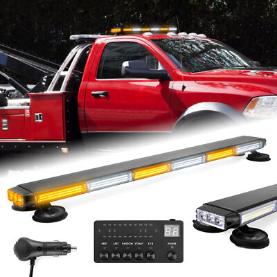37'' LED Emergency COB Warning Light Bar Strobe Amber+White TOW Truck UTV 4X4