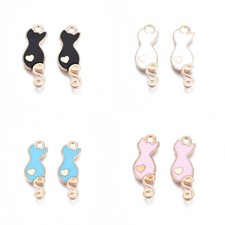 100Pcs Cat with Heart Alloy Enamel Pendants For DIY Jewelry Making 24.5x8.5x2mm