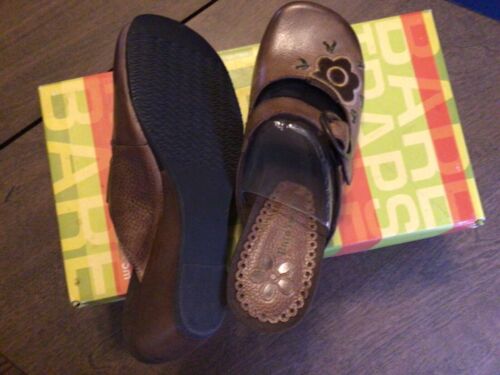 NUEVO CON ETIQUETAS TRAMPAS DESNUDAS Gema Cuero Marrón Sin Cordones MULE Tacón de Cuña Talla 6M - Imagen 6 de 6