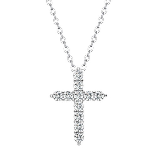 3mm 1.1Cttw D GRA Moissanite Cross Pendant Necklace 925 Sterling Silver Chain - Picture 2 of 15