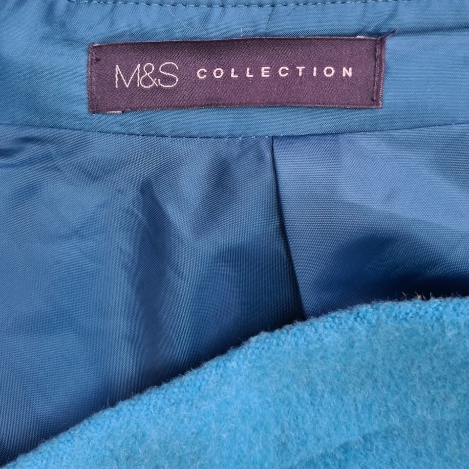 Marks & Spencer Womens Turquoise Wool Blend Lined Skirt Zip Detail Size