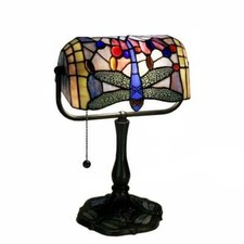 Bankers Desk Lamp Tiffany Style Stained Glass Vintage Dragonfly Table Lamp