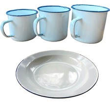 Enamel Dish 24 cm, 8 9 10 cm Mug, camping soup cup cereal bowls Factory Seconds