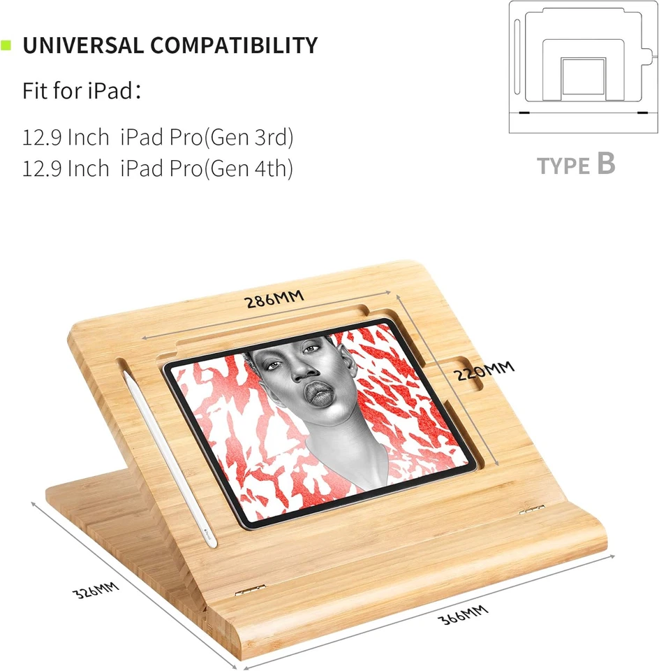 Soporte para Tablet Escritorio Altura Ajustable, Plegable Bambú Dibujo Ipad Soporte,Multi Foto 2 de 4