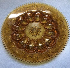 Tiara Indiana Glass Amber Sandwich 12" Deviled Egg Server Plate Platter Tray