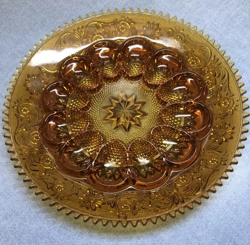 Tiara Indiana Glass Amber Sandwich 12" Deviled Egg Server Plate Platter Tray