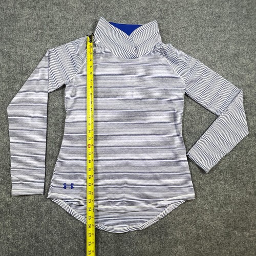 Under Armour Zinger Pullover Top Women Small White Blue Stripes Loose Curved Hem - Picture 3 of 10