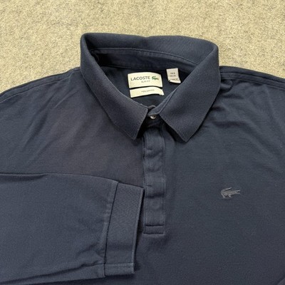 Lacoste Polo Shirt Men XL EU 6 Blue Navy Solid Slim Fit Long Sleeve *NOTE 24''
