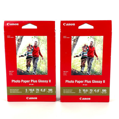 Canon Photo Paper Plus Glossy II PP-301 High Gloss 4x6 100 Sheets Lot of 2 NEW