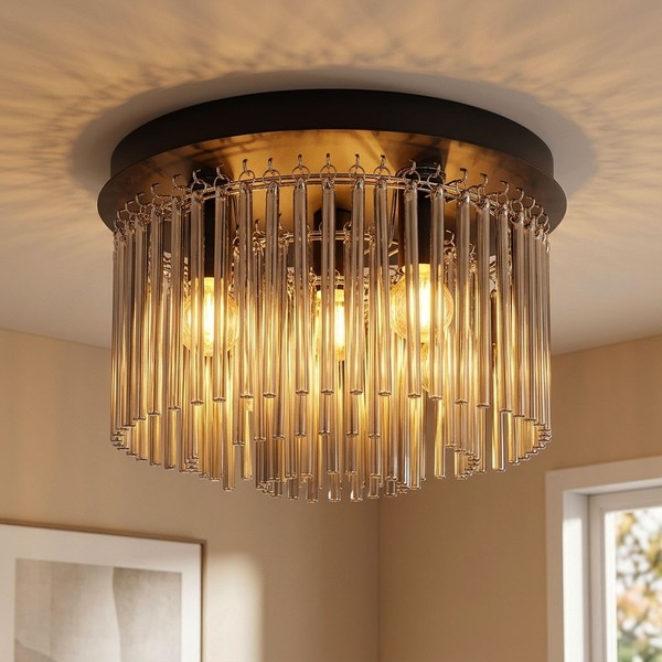 Deckenleuchte Wohnzimmerlampe Schlafzimmerleuchte GlasstäBe Rauchfarbe D 32 Cm-image