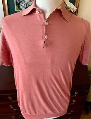 BRUNELLO CUCINELLI Lightweight Polo Shirt , 100% Cotton, Rose, SZ 48  NEW $985RT