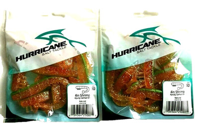 Hurricane 2 PACKS 4'' Shrimp Bait Natural Soft Bait Lure 10 Count #HSH4-10-00