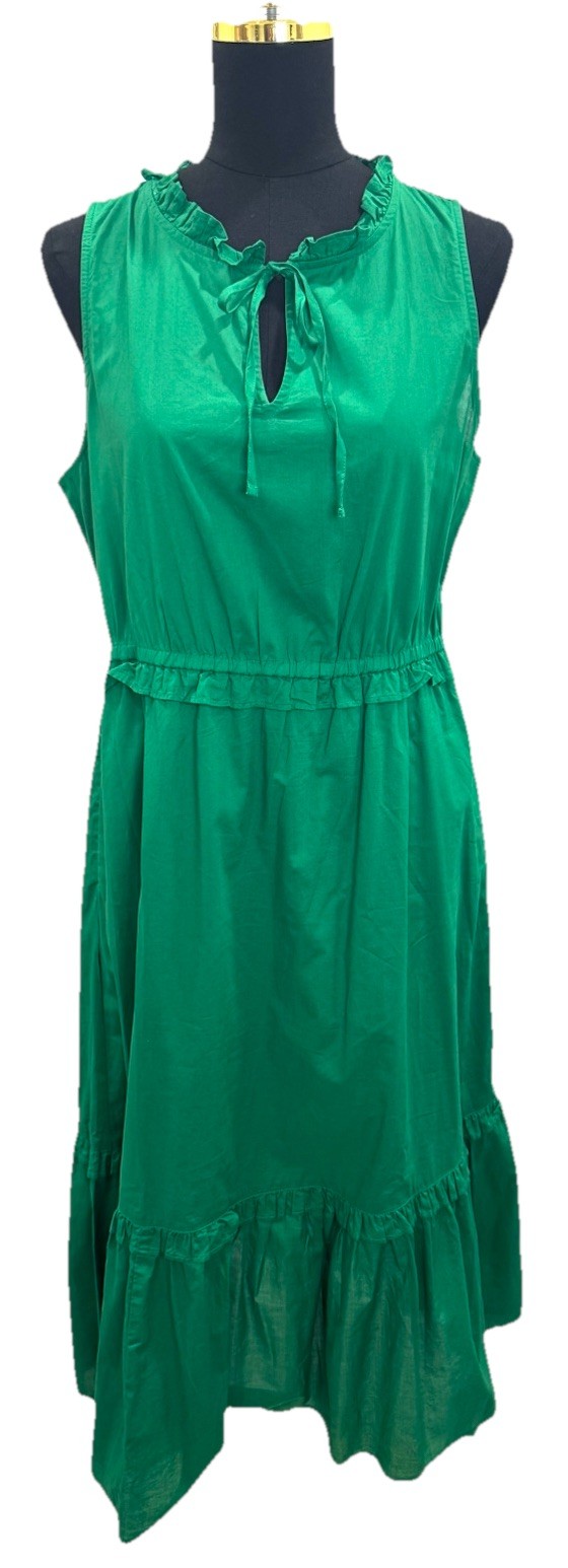 J.Crew Green Cotton Midi Dress Size 10 Ruffle Tiered Lined Sleeveless Summer