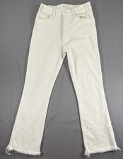 Mother The Hustler Ankle Fray Jeans Womens 28 White Raw Hem Crop USA Denim