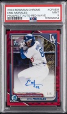 2024 BOWMAN CHROME PROSPECT AUTOS RED WAVE #CPAEM EMIL MORALES 3/5 PSA 9