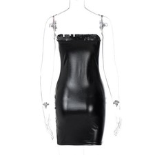 Women Summer Sexy Party Strapless Bodycon Pu Leather Slim Package Hip Black Mini — image 21