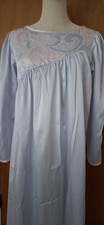 Vintage Natori Women's Long Blue Pink Satin Applique Nightgown Long Sleeve