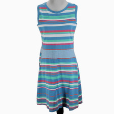 Hatley Sleeveless Knit Dress Womens Size L Blue White Striped Cotton Blend