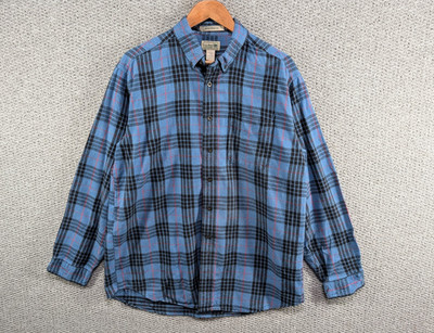 LL BEAN Blue Scotch Plaid Tartan Flannel Field Outdoor Button Down Shirt L