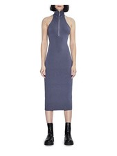 ET OCHS Womens Blue Sleeveless Turtle Neck Tea-Length Party Sheath Dress L