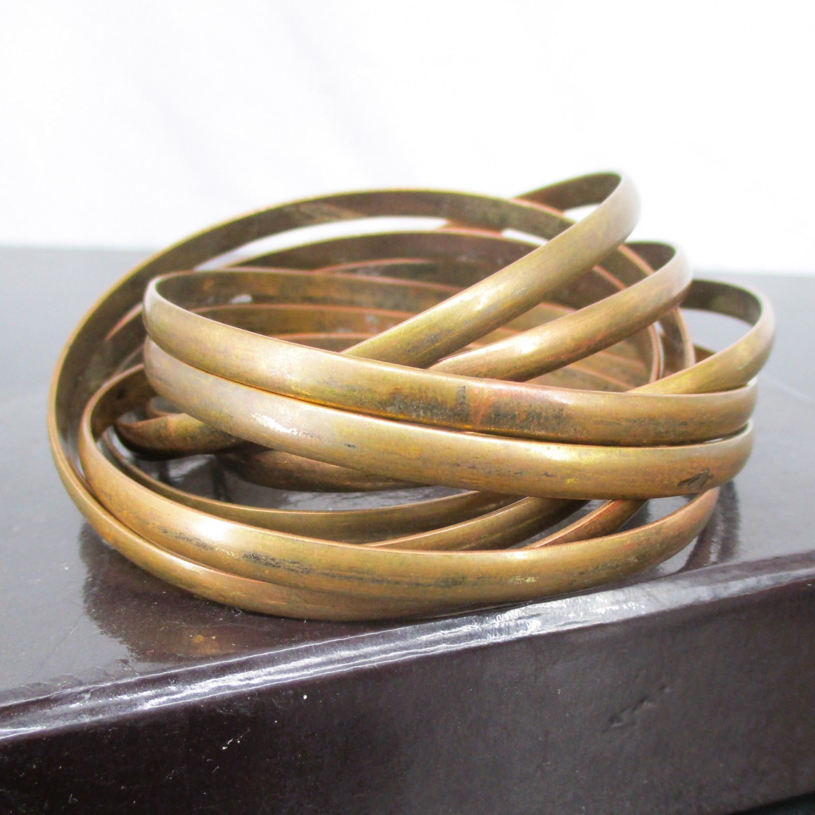 Vintage Brass Interlocking Rolling Bangle Bracele… - image 3