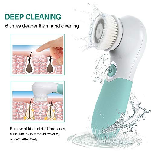 Facial Cleansing Brush Electric Facial Exfoliating Massage Brush with 3 Green - Picture 4 of 7