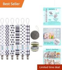 Durable and Soft Baby Pacifier Clips - 6 Pack for Boys  Girls in Chic Designs