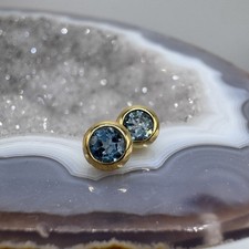 14K Yellow Gold 7MM Blue Topaz Stud Earrings