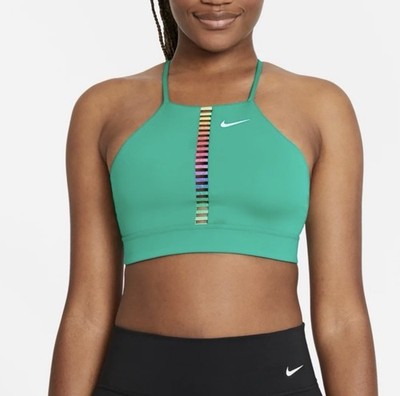 Nike Women's Green Crossback Sports Bra S DQ1119-370 Colorful Rainbow Trim
