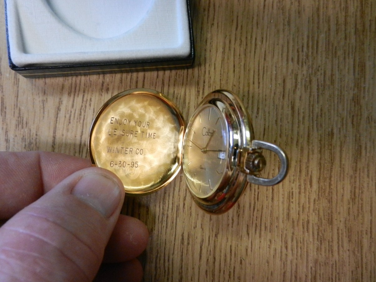 Vintage Time Date Quartz Pocket Watch Vintage Colibri Quartz Round Pocket Watch: Cracked Lens, New  main image 2