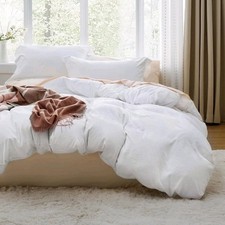 White Duvet Cover King Size 3 Pieces Prewashed Cotton-Like Extra Soft Bedding