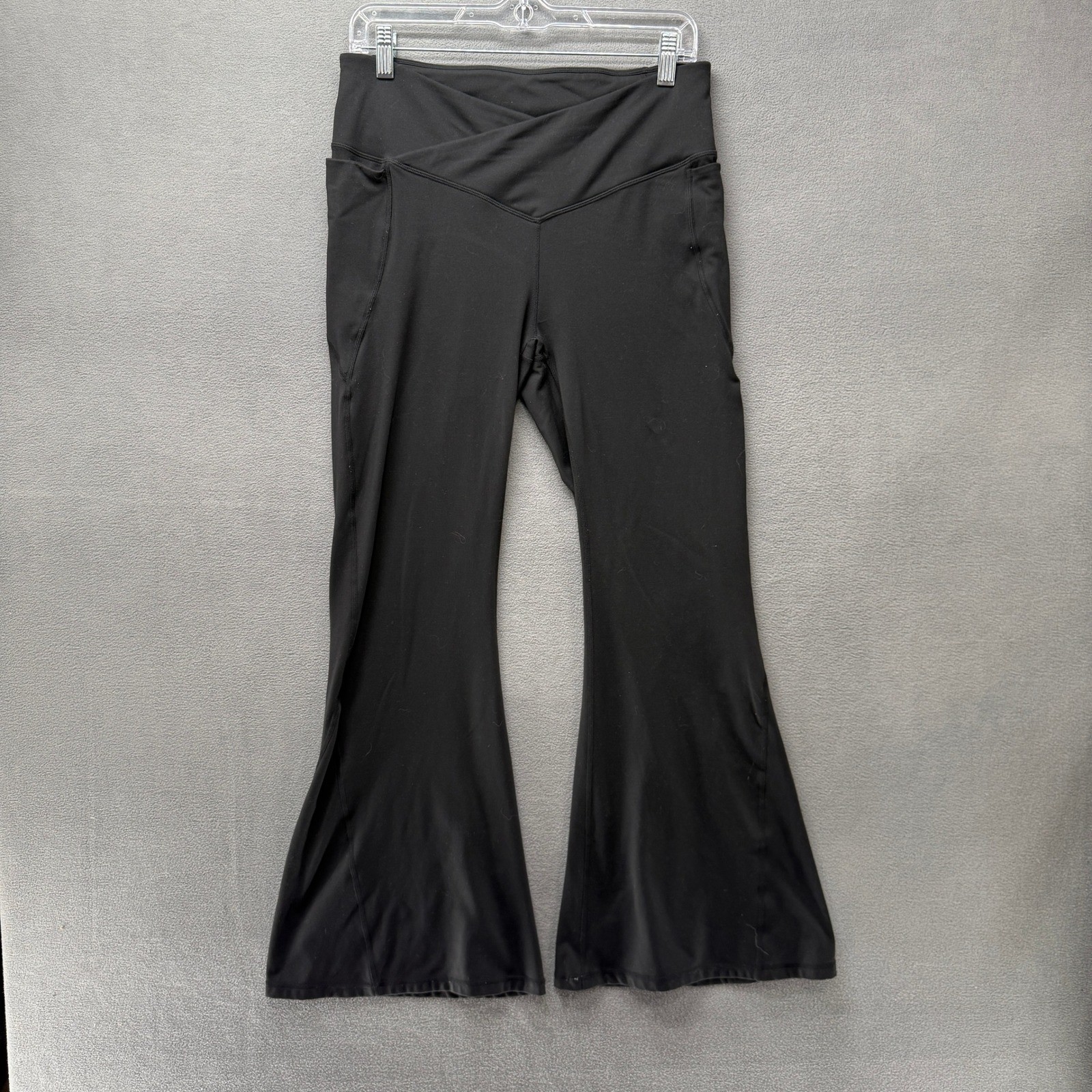 Fabletics PureLuxe Black Crossover Waist Flare Leggings High Rise Yoga Pants L